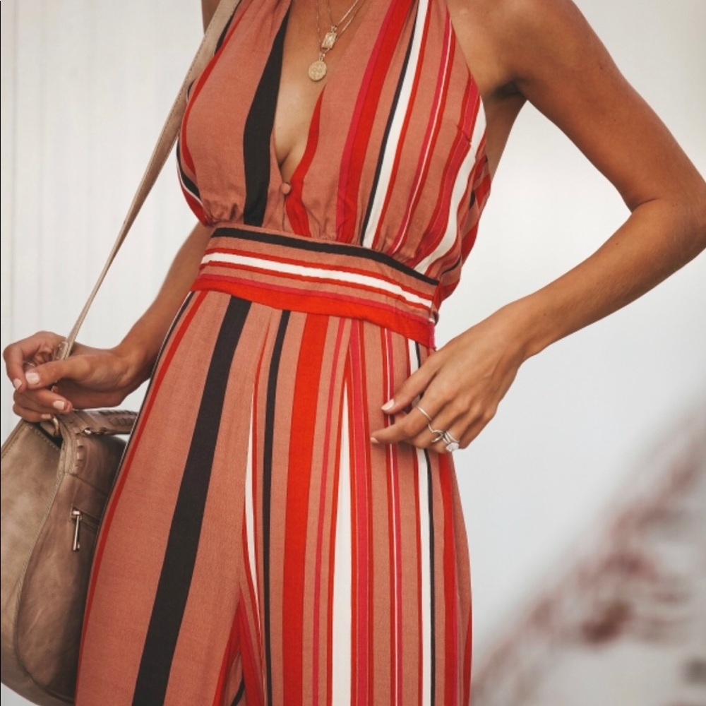 Sundown Striped Halter Jumpsuit- Vici Dolls!